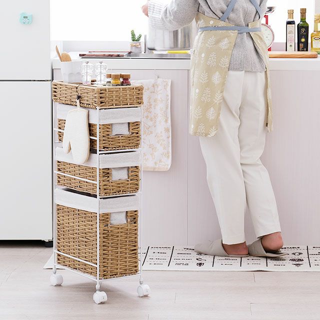 ランドリーチェスト 幅20cm 3段 アイボリー 深型 幅20×奥行35×高82cm