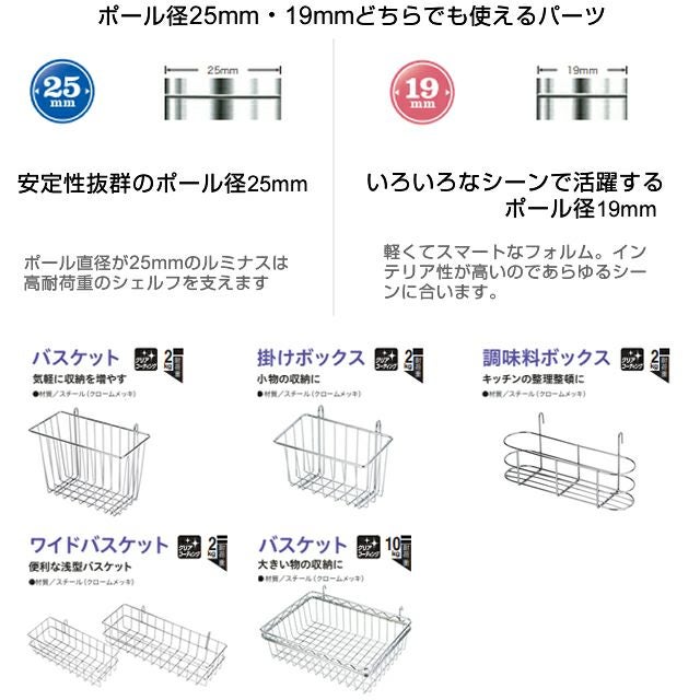 ワイヤーバスケット ルミナス スチールラック 共通パーツ LSK-B