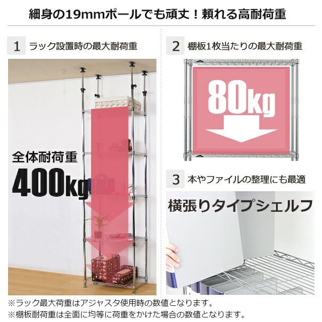 突っ張りラック 幅60cm 5段 ルミナスフィール スチールラック 幅63