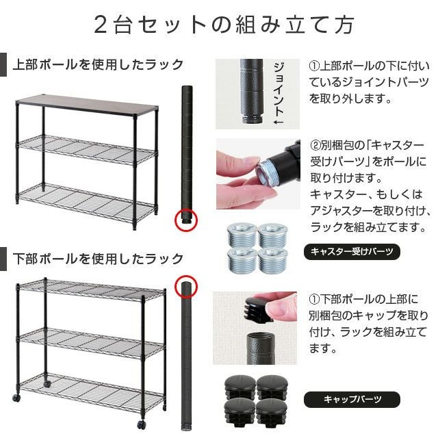スチールラック 幅110cm ルミナスノワール 分割2台セット 幅111×奥行41