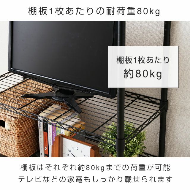 ディスプレイ　スチールラック　幅２２ｃｍ　メッシュ スチールラック 幅80cm 5段 ルミナスノワール 幅81×奥行41×高さ178.5cm