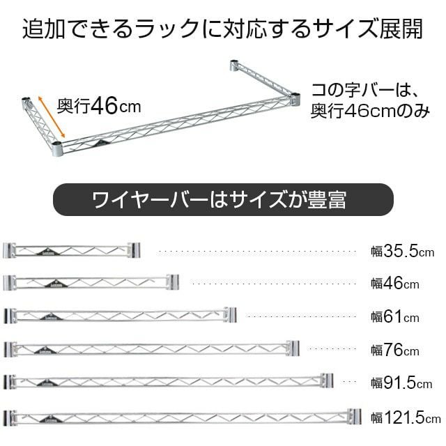 ルミナス スチールラック NLK1815-4x100US ワイヤーバー 補強バー ポール径25mm 幅61cm WBL-060SL 幅182.5×高さ4cm WBL-180SL2 ワイヤーバー ポール径25mm用 ルミナスレギュラー スチールラック 補強