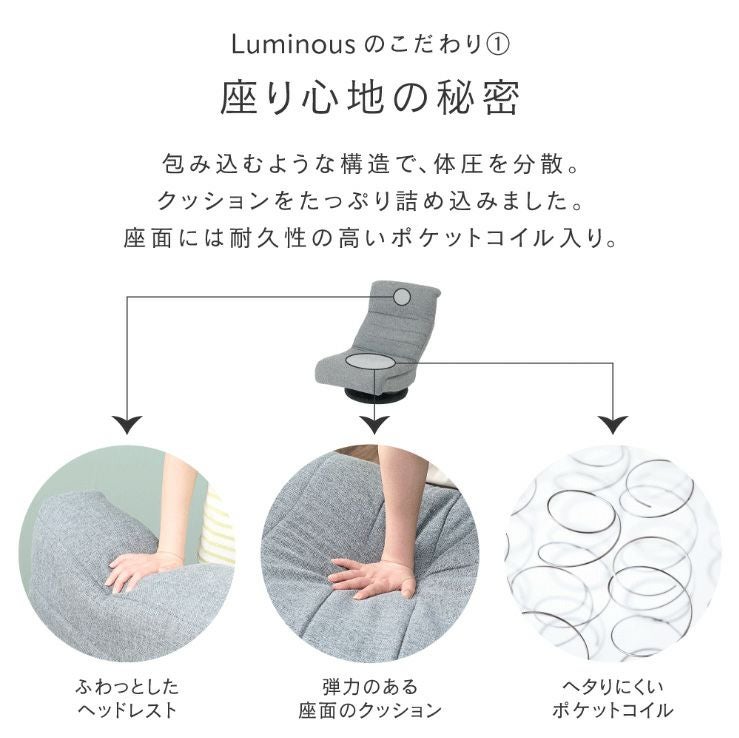ソファ 1人掛け 幅62×奥行81-109×高さ77-90cm 座高27cm 座椅子 回転