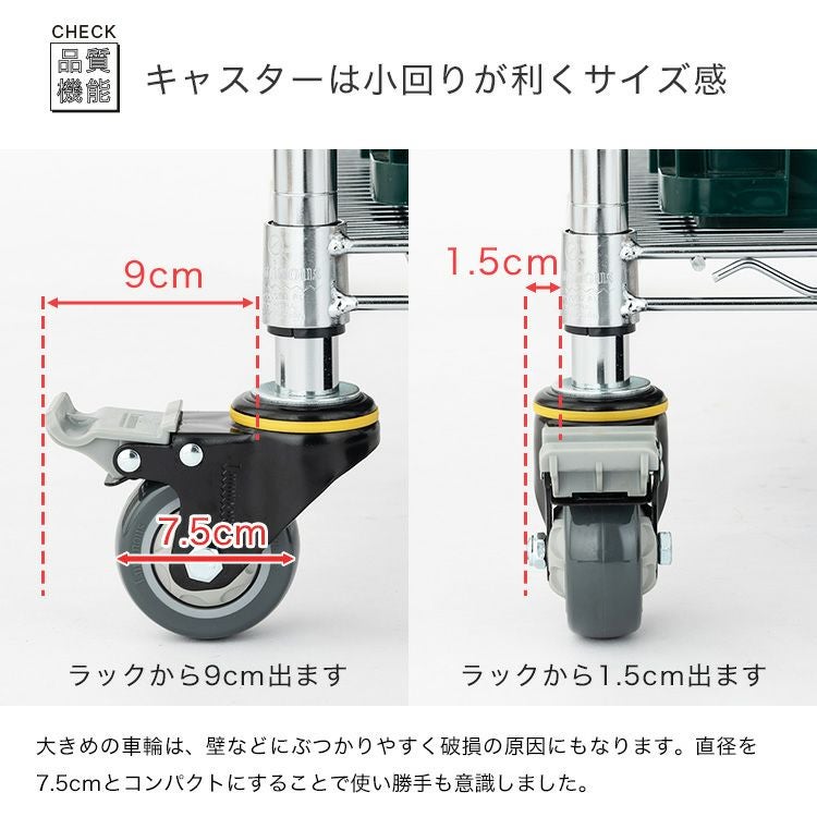 ワゴンラック 幅60cm 4段 スチールラック カートワゴン ルミナス