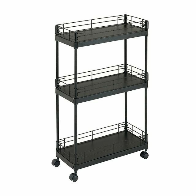 アウトレット品】 キッチンラック 幅20cm 3段 ブラック 隙間ワゴン